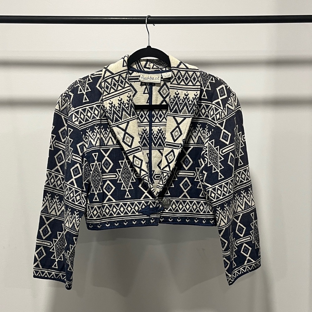 Vintage FLASHBACK Aztec Tribal woven tapestry cropped jacket.